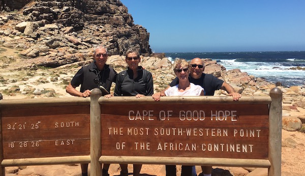 Larry and Rox and friends, Rich and Jan, enjoy sunshine at the Cape of Good Hope.